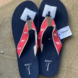 NWT J. Crew Flip Flops Pink and white. Base is Navy. New. Super cute size 10.